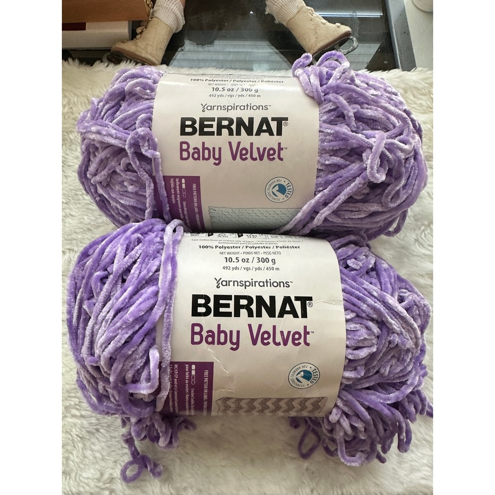 Bernat Baby Velvet Yarn Purple Pansy 2 Balls 10.5oz Medium 4 Polyester 164186